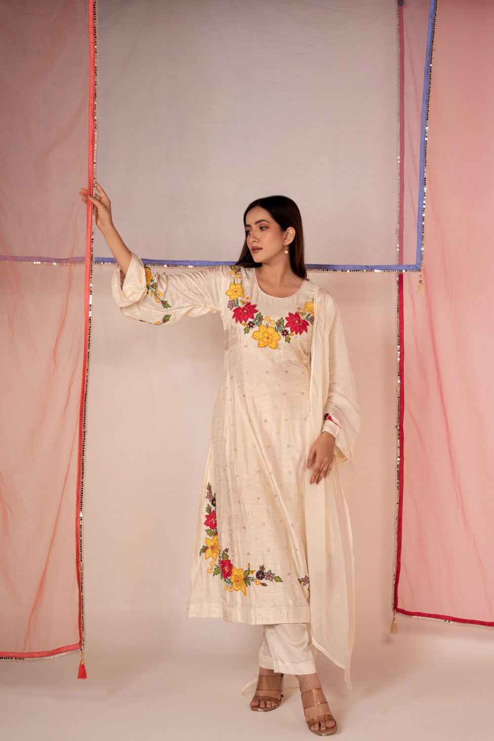 White satin silk salwar suit