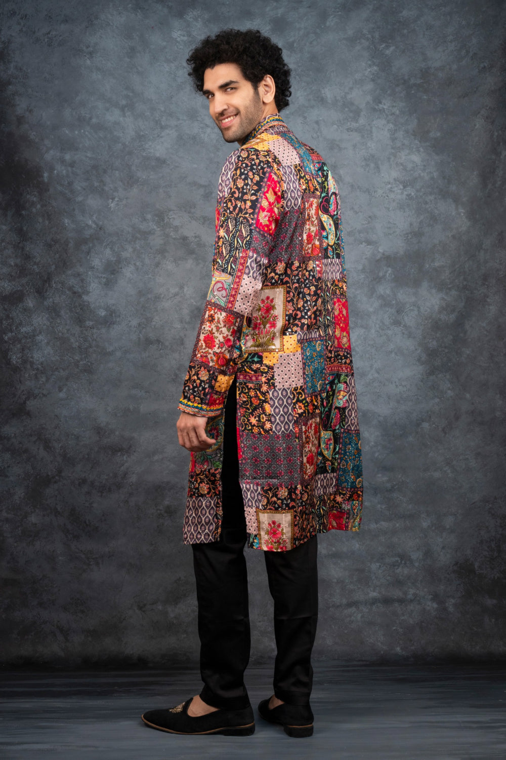 Multicolour splendid silk kurta set with resham embroidery and mirror work