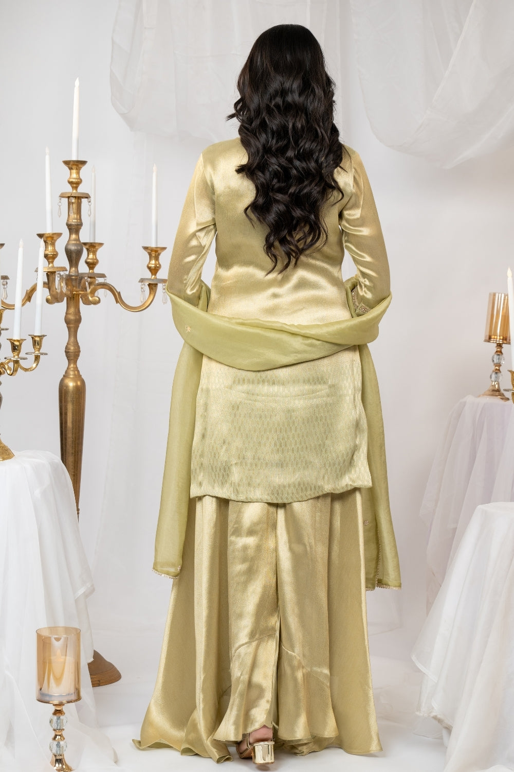 Pista Green Tissue Suit Set with Sequins and Zardosi Work