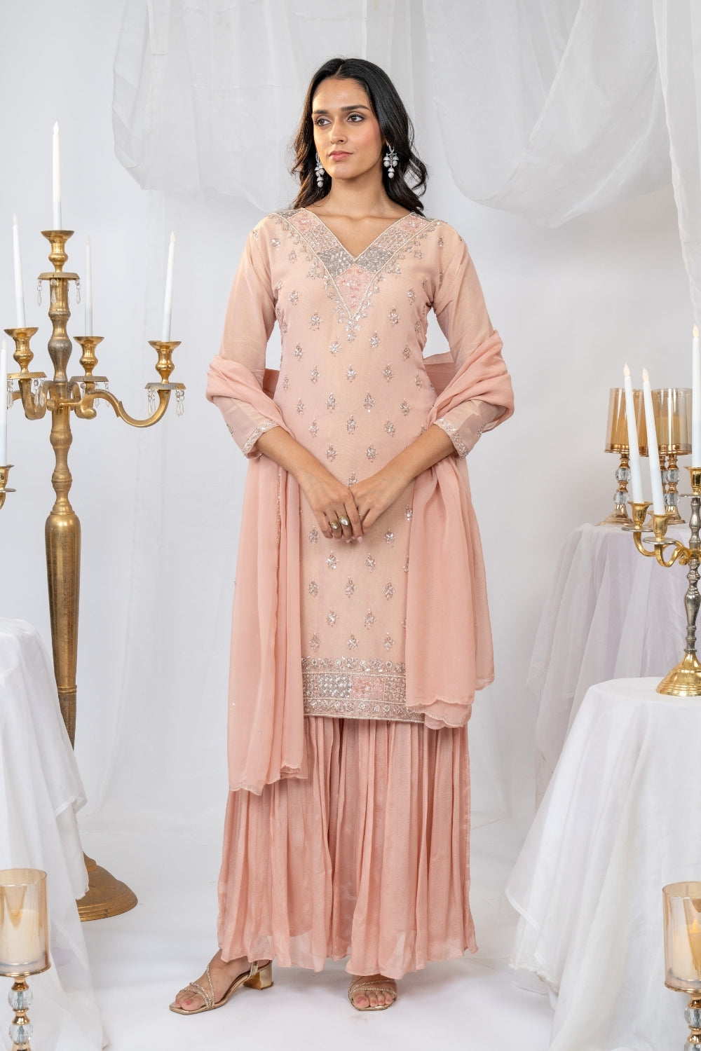 Light Peach Suit Set with Cutdana and Moti Work