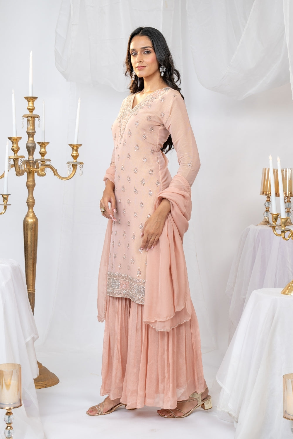 Light Peach Suit Set with Cutdana and Moti Work
