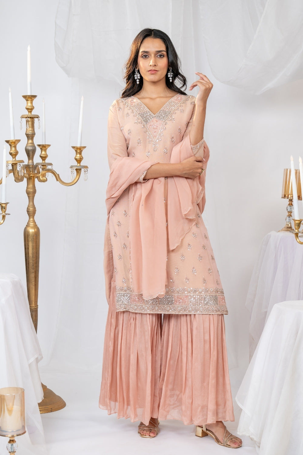 Light Peach Suit Set with Cutdana and Moti Work
