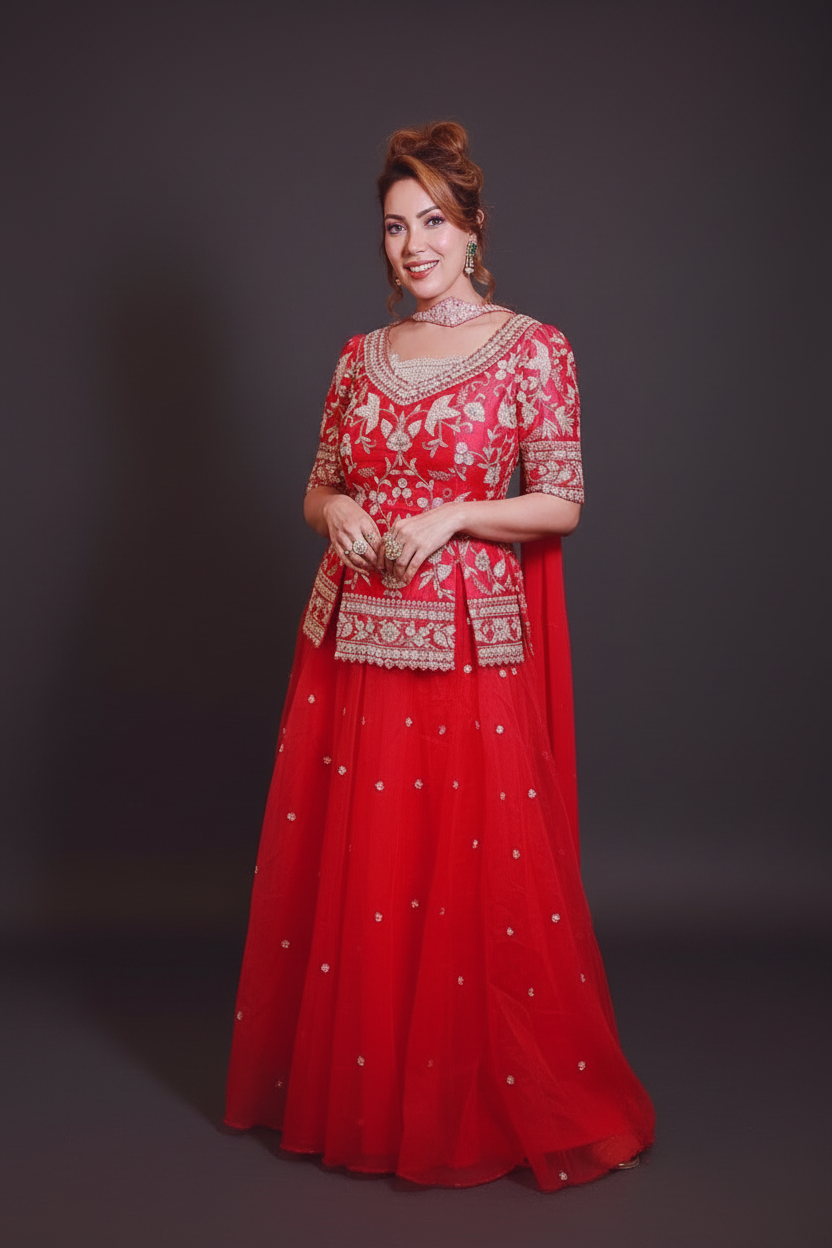 Magenta pink sequinned Sharara suit
