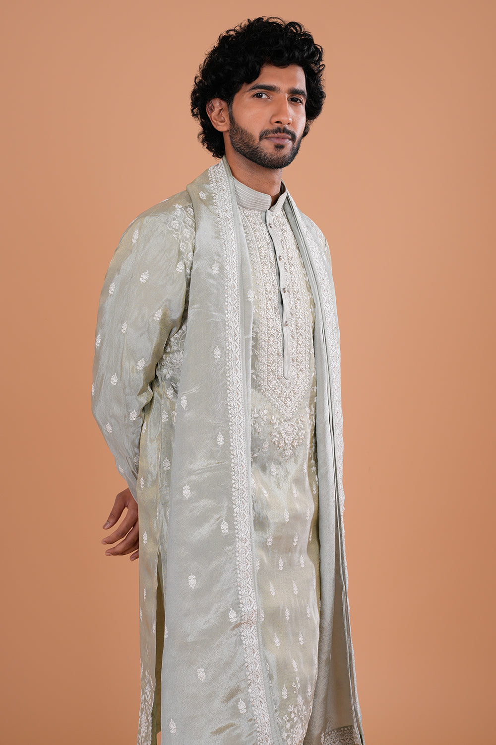 Aqua Green Embroidered Kurta with Dupatta