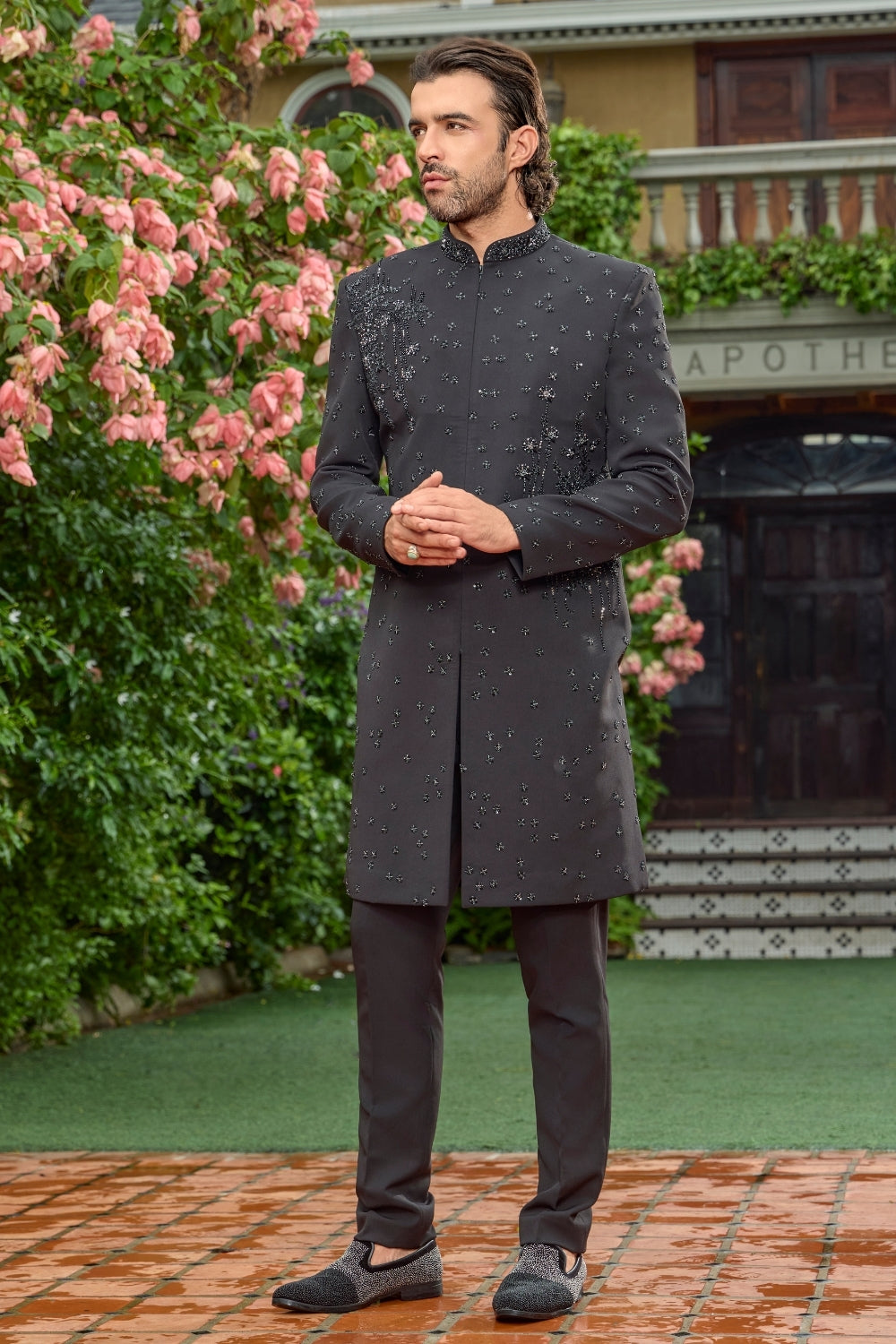 BLACK IMPORTED INDO WESTERN WITH CUTDANA AND BEADS