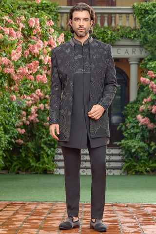 Black Imported Indo Western With Cutdana And Moti Work