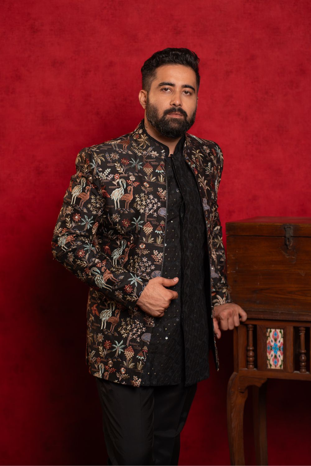 BLACK SILK INDO-WESTERN WITH SEQUINS AND RESHAM EMBROIDERY