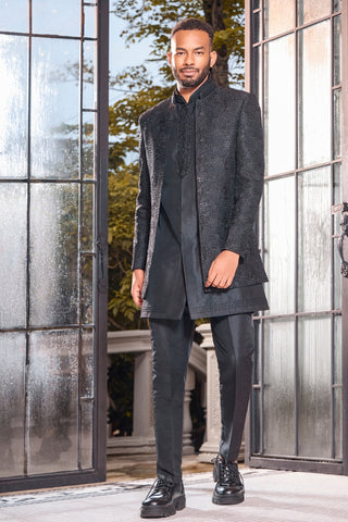 Black Silk Indo Western With Sequins And Embroidery
