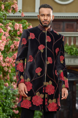 Black Velvet Indo Western With Embroidery And Sequins