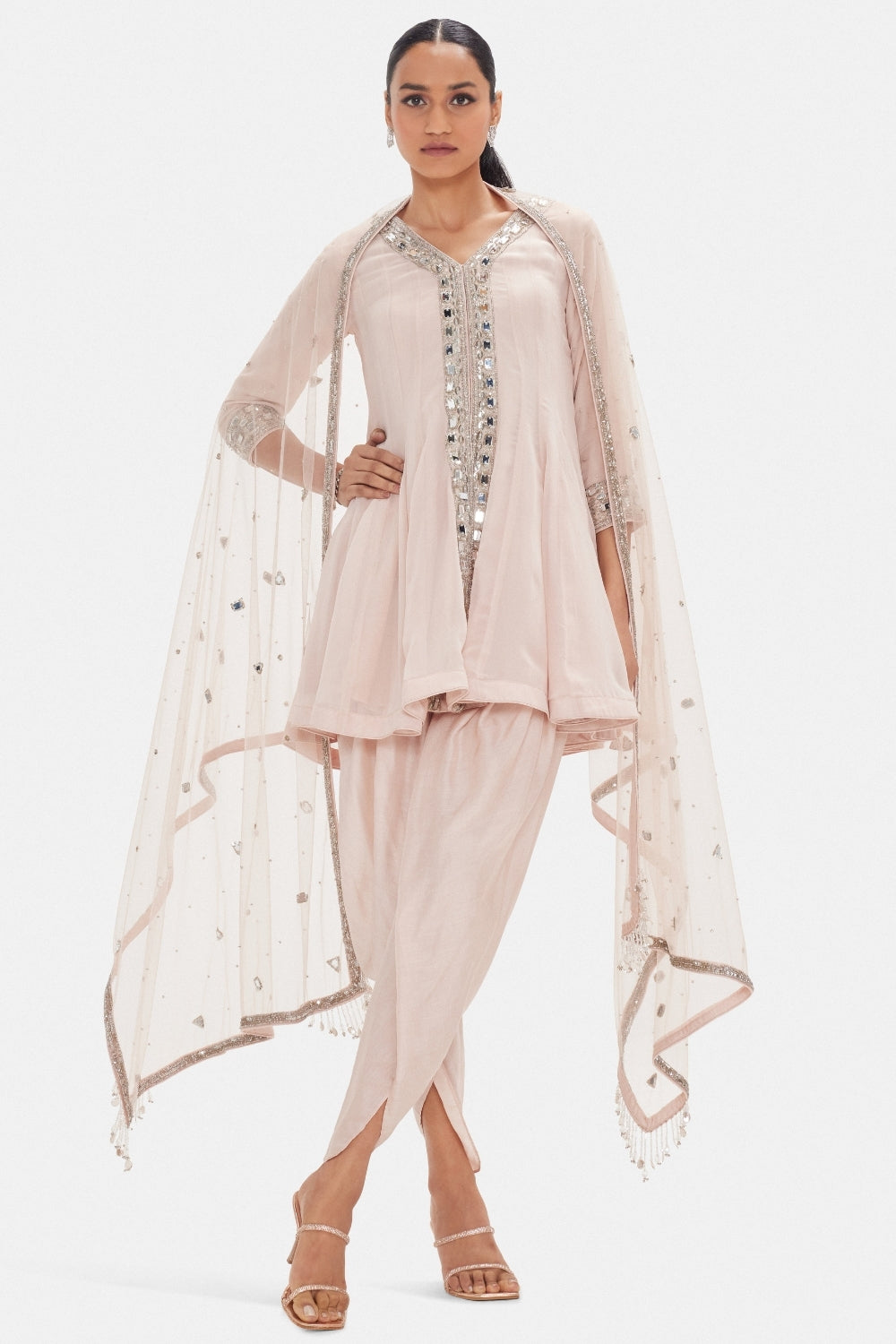 Baby Pink Georgette Salwar Suit with Cutdana and Zari Work