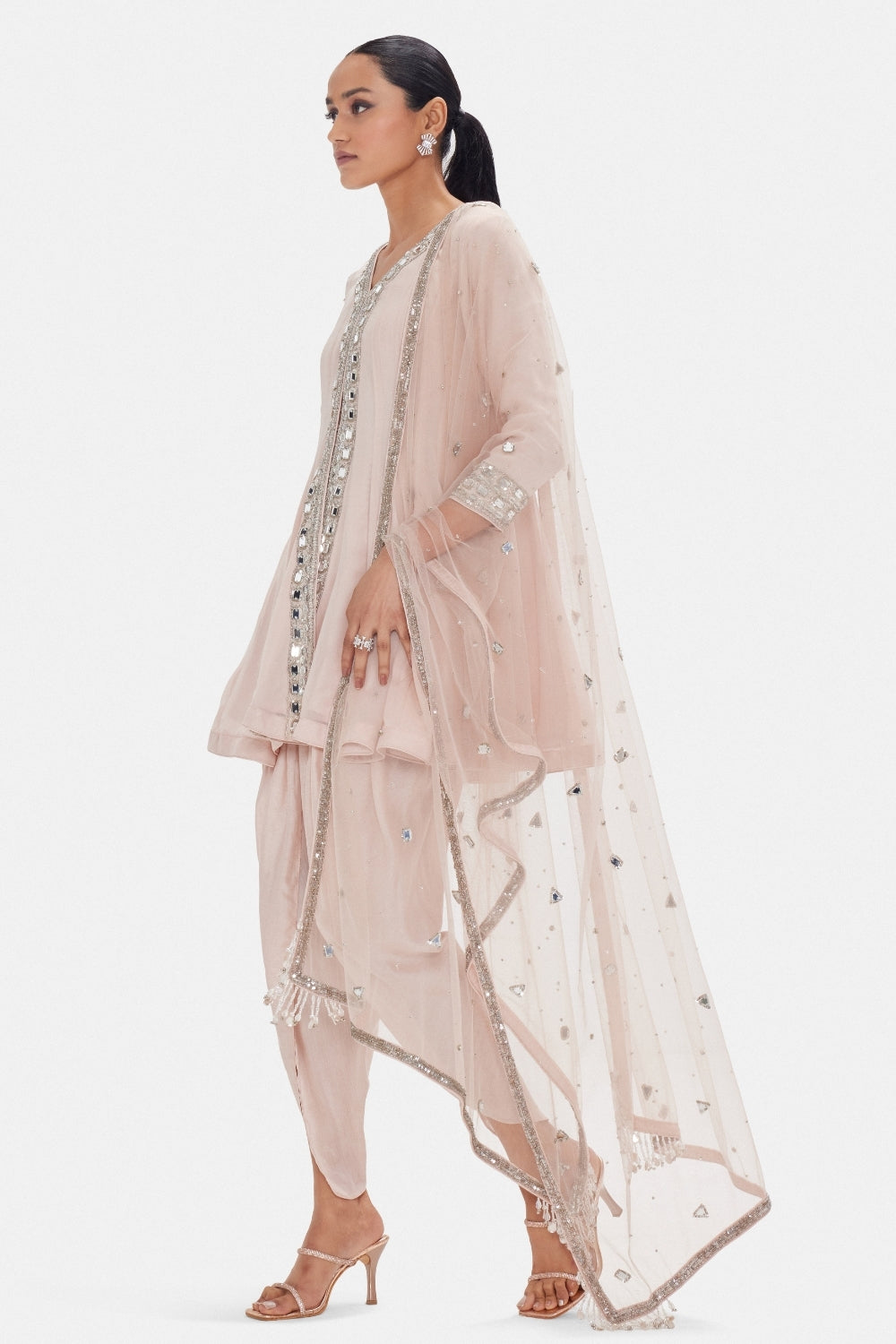 Baby Pink Georgette Salwar Suit with Cutdana and Zari Work