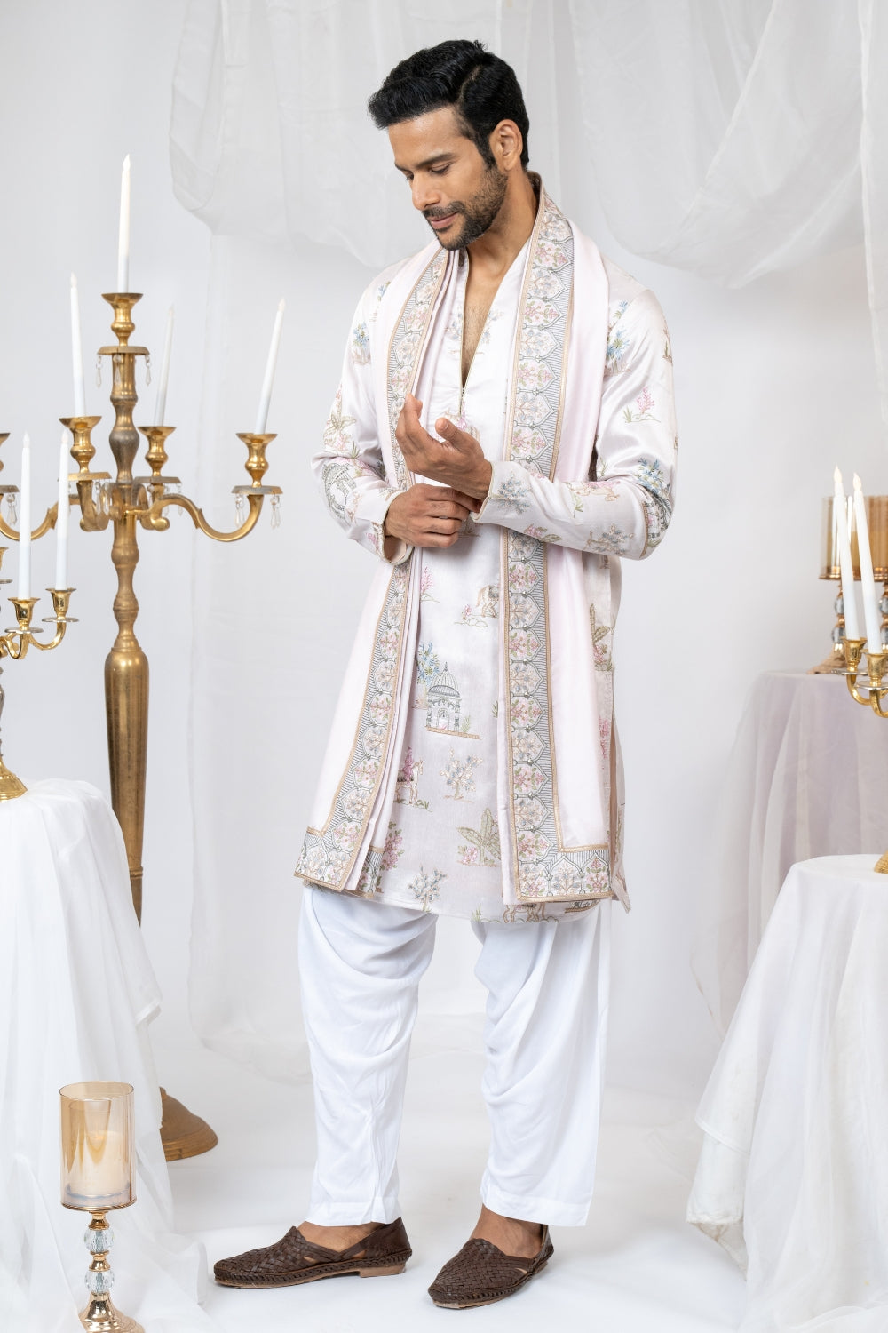 Baby Pink Silk Kurta Set with Sequins and Resham Embroidery