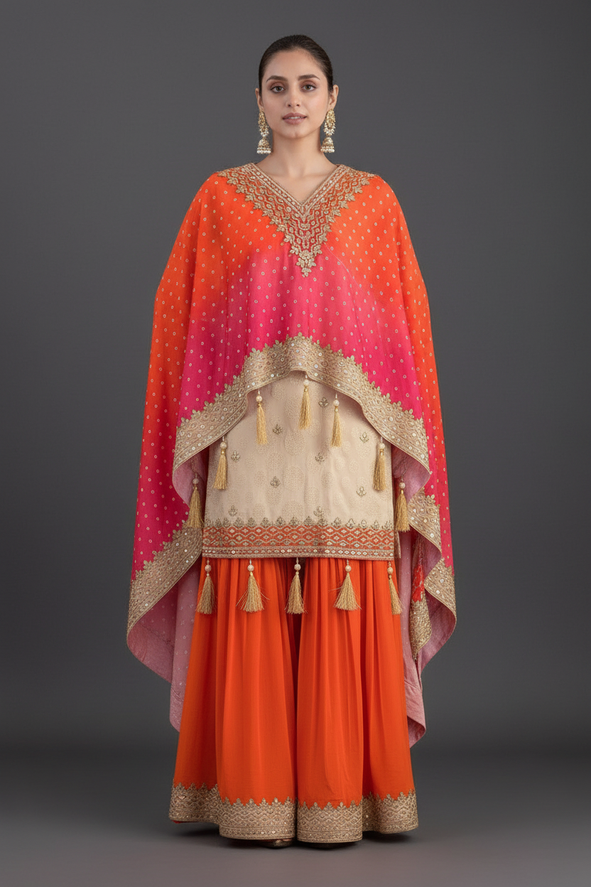 Beige Chinon Palazzo Set with Embroidery and Sequins Work