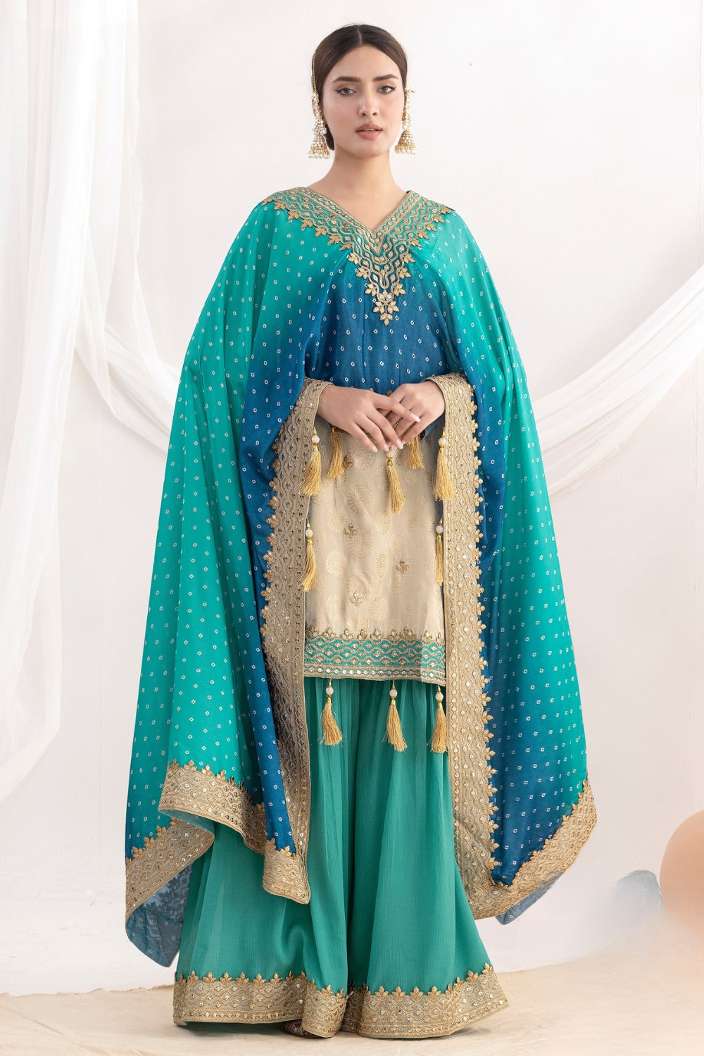 Beige Chinon Palazzo Set with Sequins and Embroidery Work