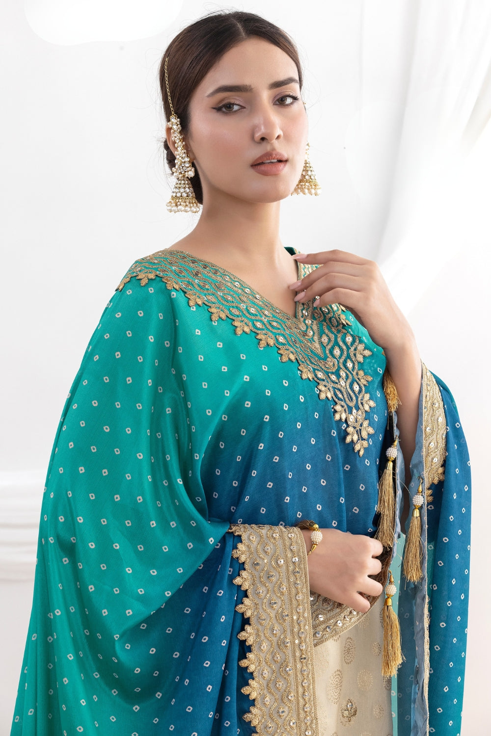 Beige Chinon Palazzo Set with Sequins and Embroidery Work