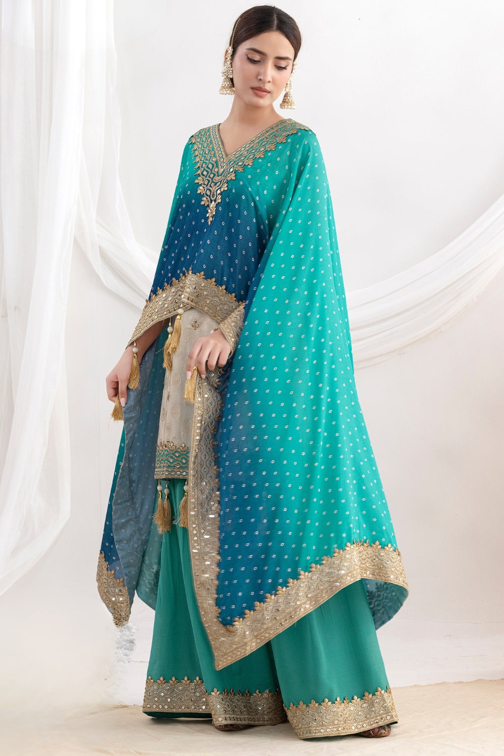 Beige Chinon Palazzo Set with Sequins and Embroidery Work