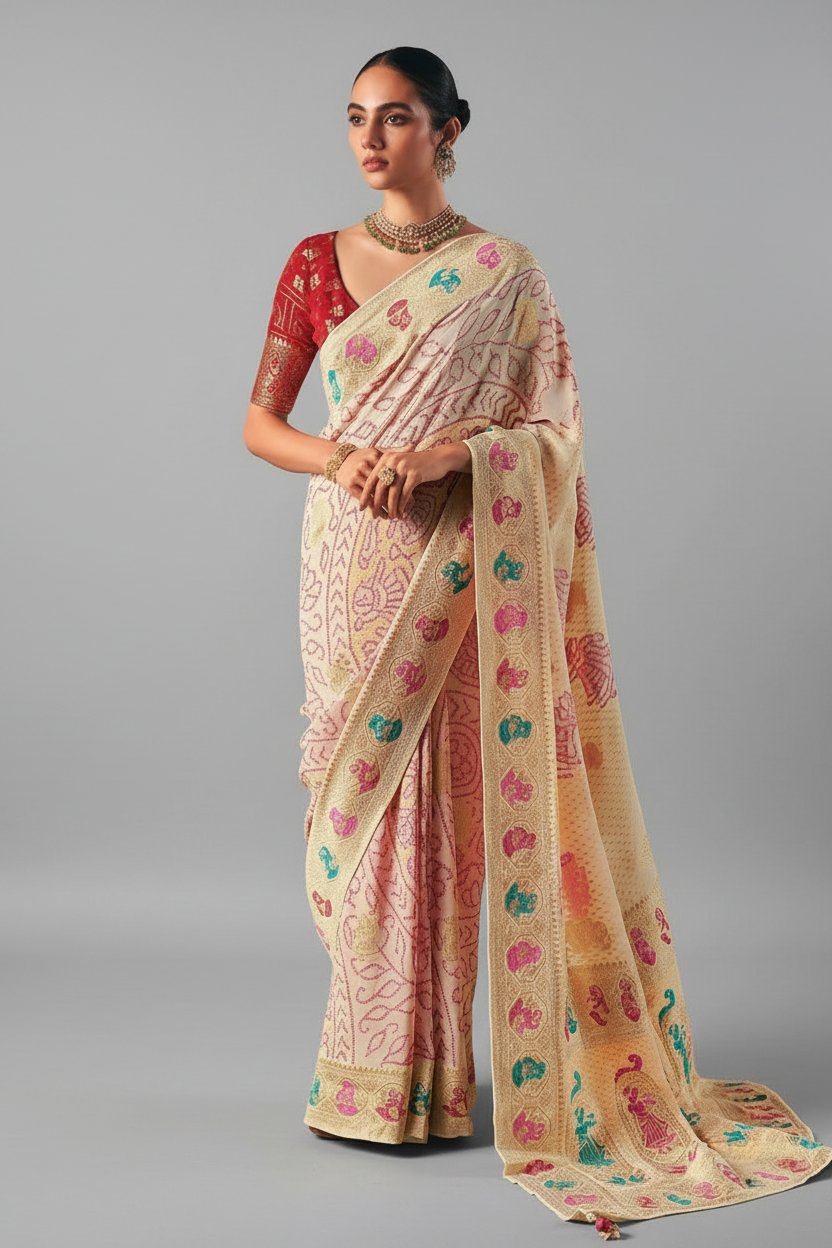 Beige Georgette Weaving Saree