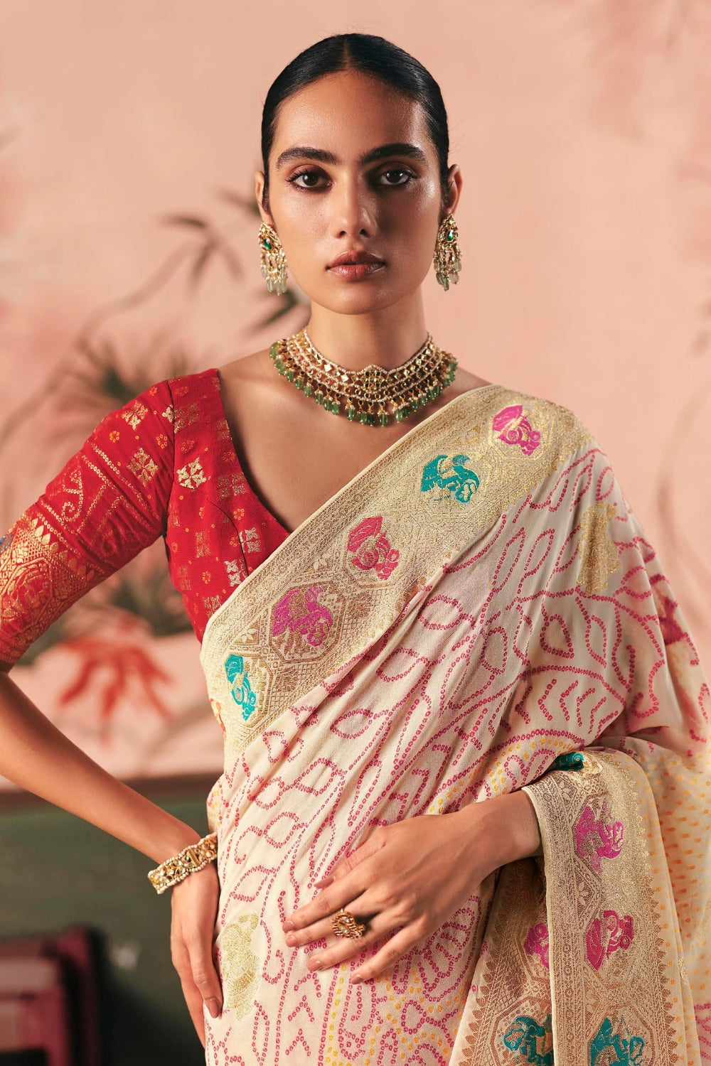 Beige Georgette Weaving Saree