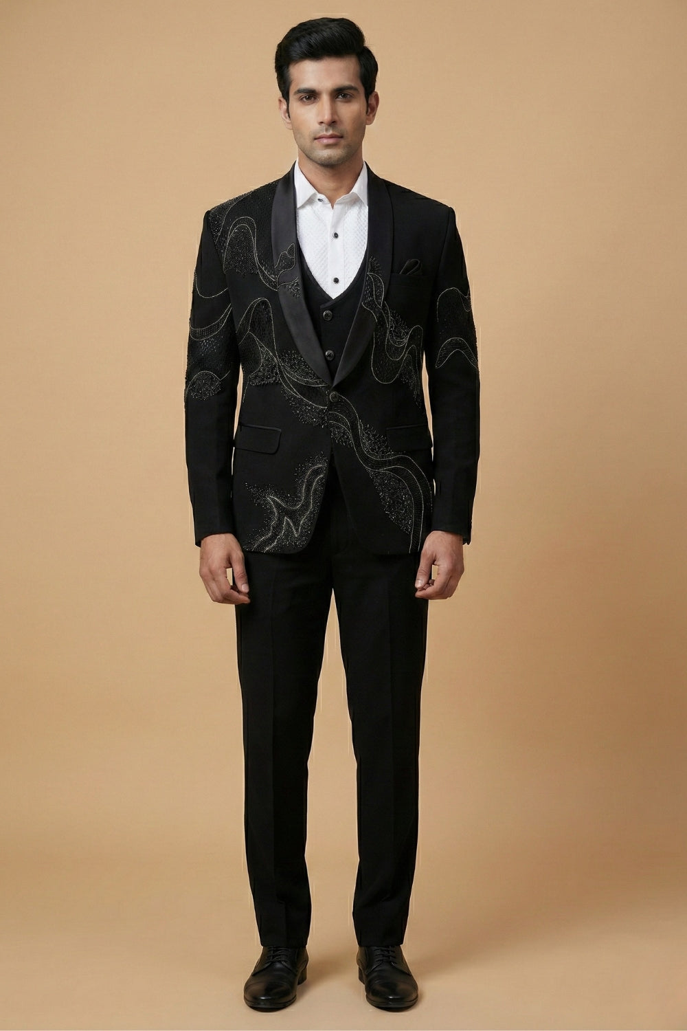 Black Five Piece Improted Suit with Cutdana and Moti