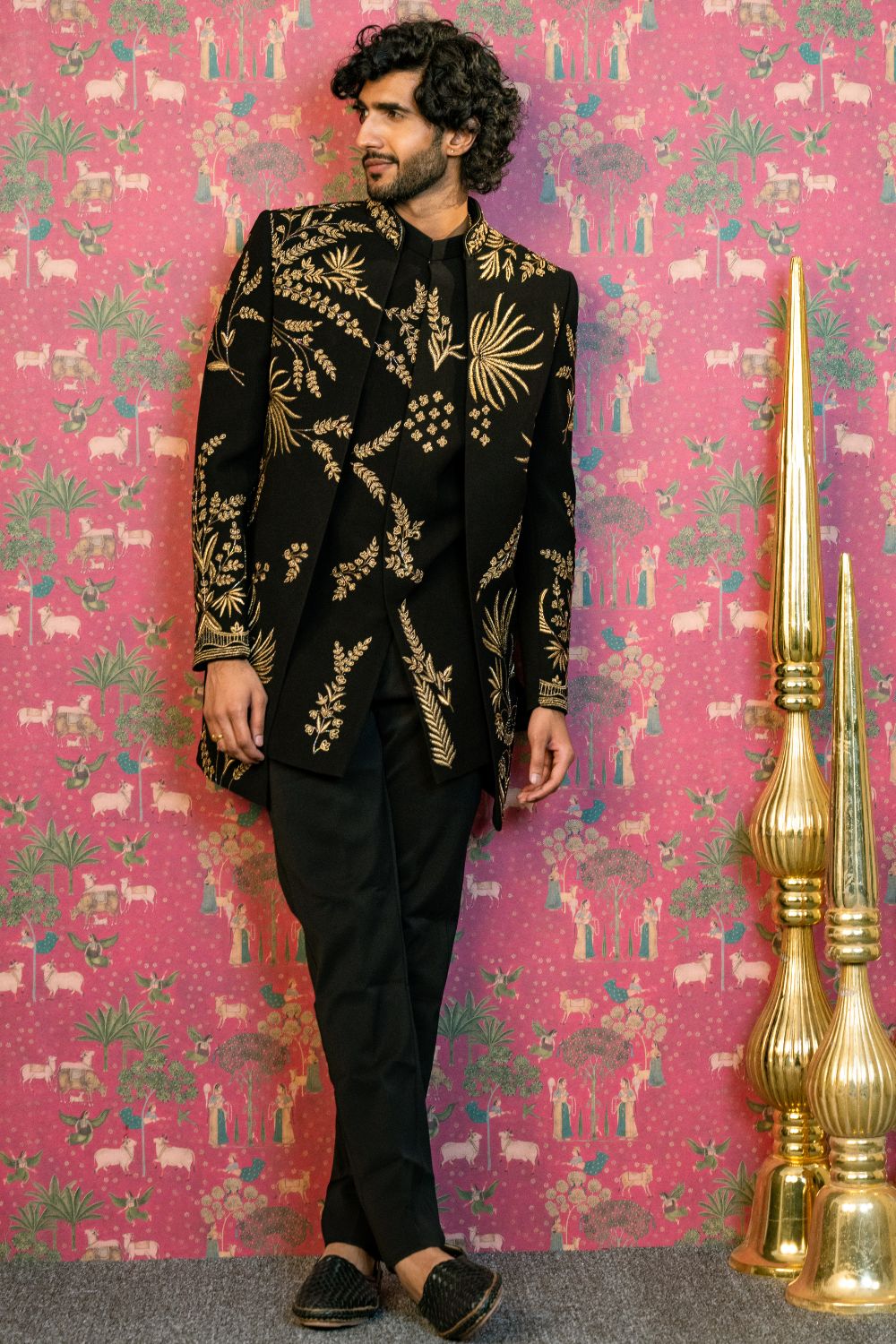 Black Imported Indo Western with Cutdana & Resham Embroidered Jacket