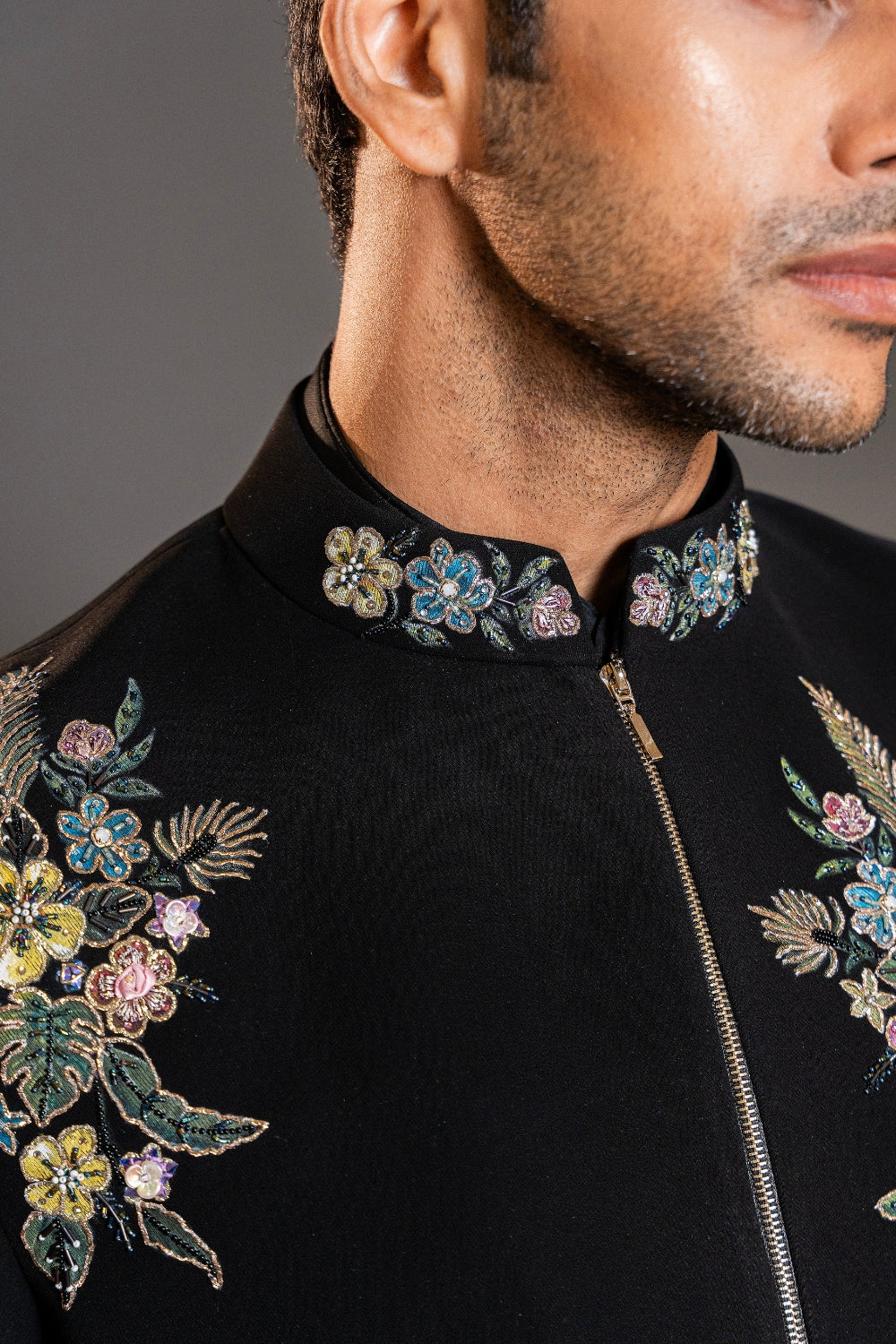 Black Imported Indo Western with hand painting and Aari Work