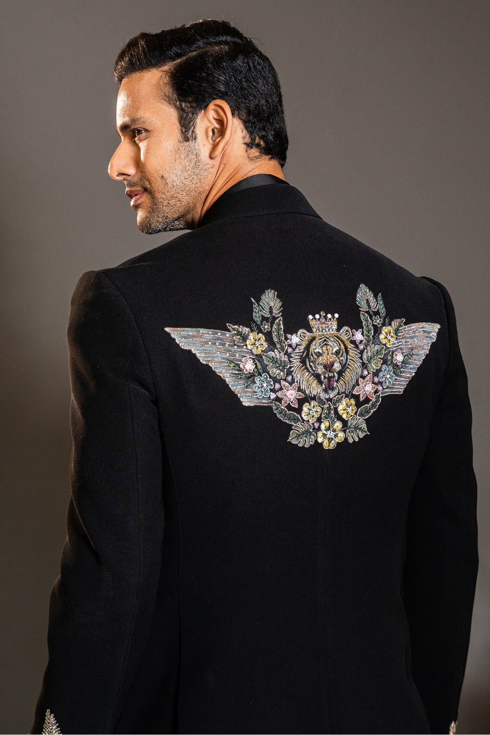 Black Imported Indo Western with hand painting and Aari Work