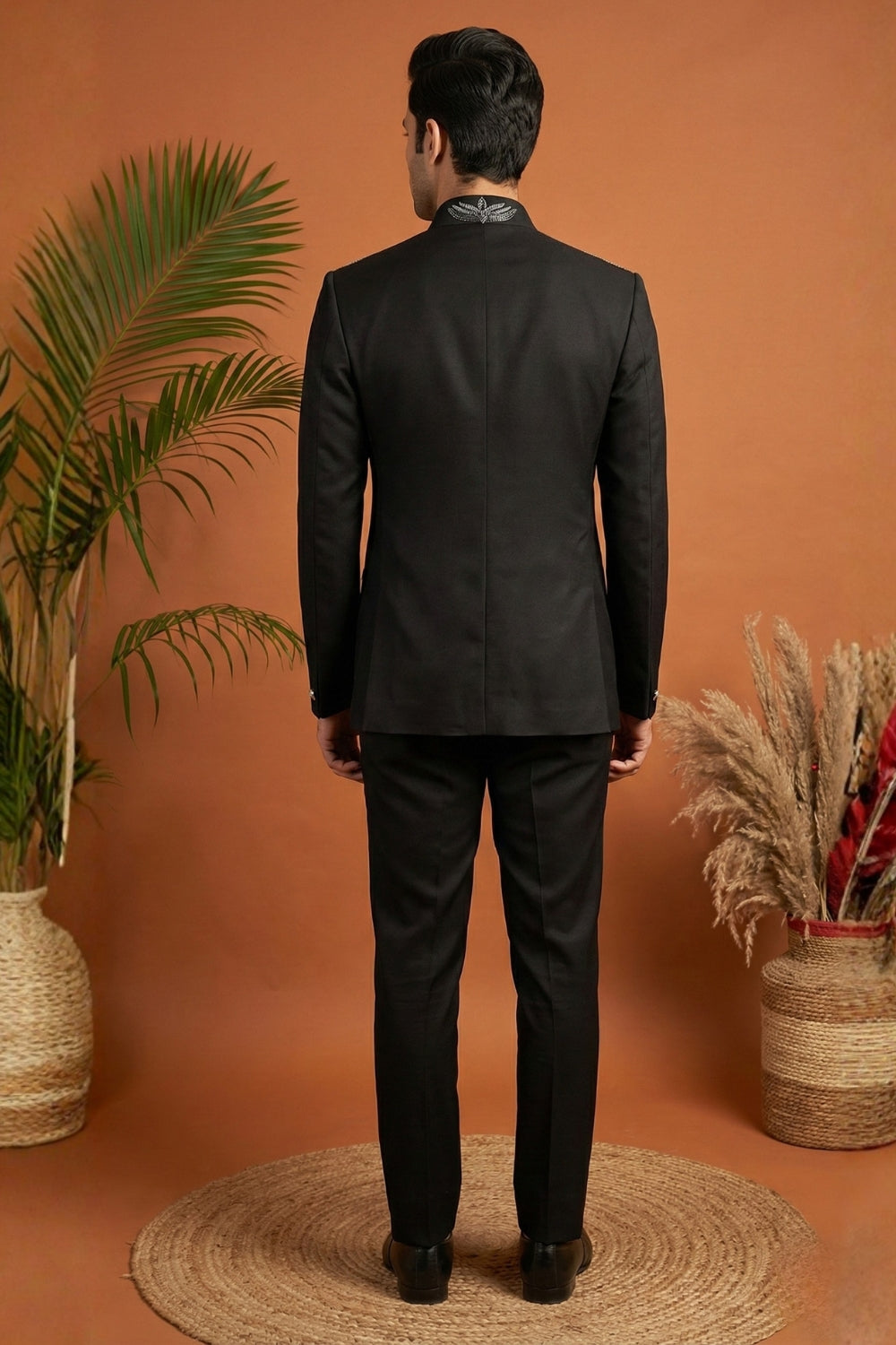 Black Imported Jodhpuri Set with Cutdana and Moti Work