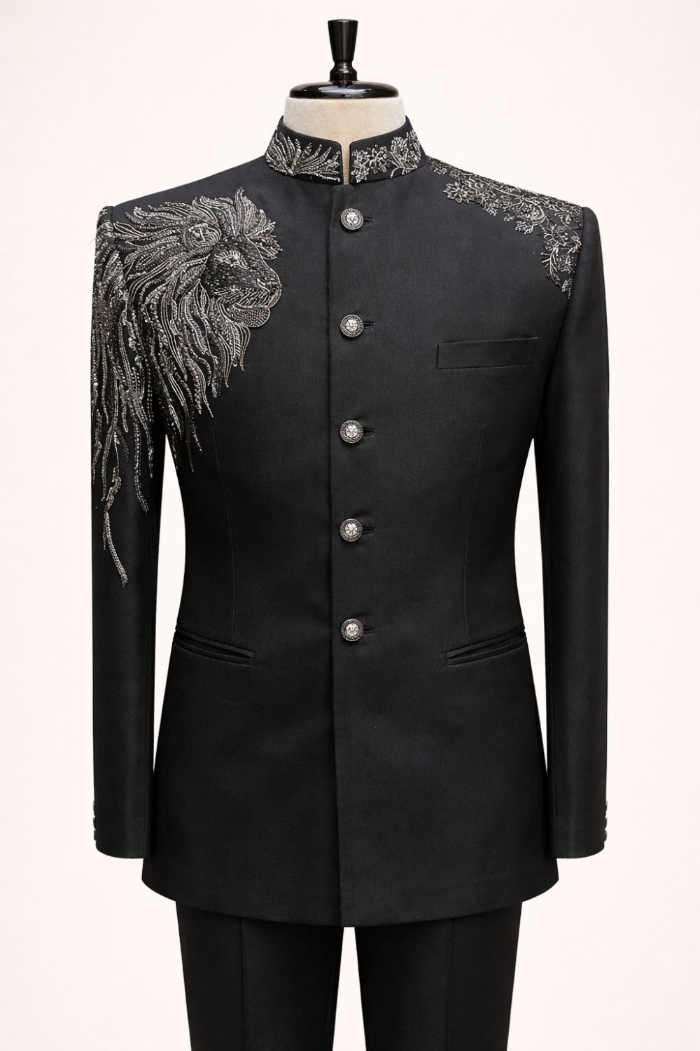 Black Imported Jodhpuri Set with Cutdana and Moti Work