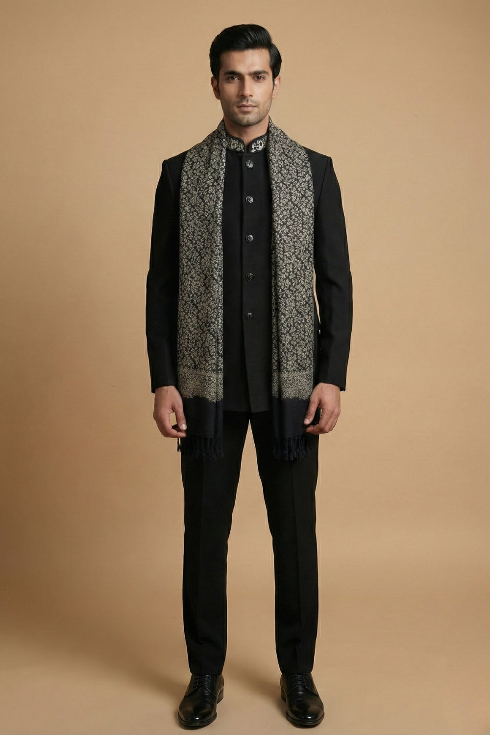 Black Imported Jodhpuri Set with Embroidery and Moti Work