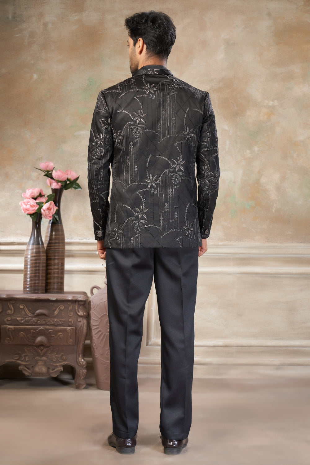 Black Imported Jodhpuri Set with Embroidery and Sequins Work