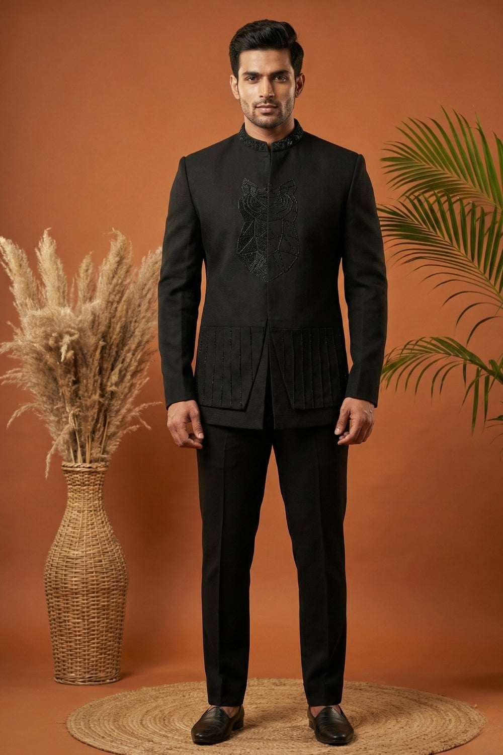Black Imported Jodhpuri Set with Moti Work
