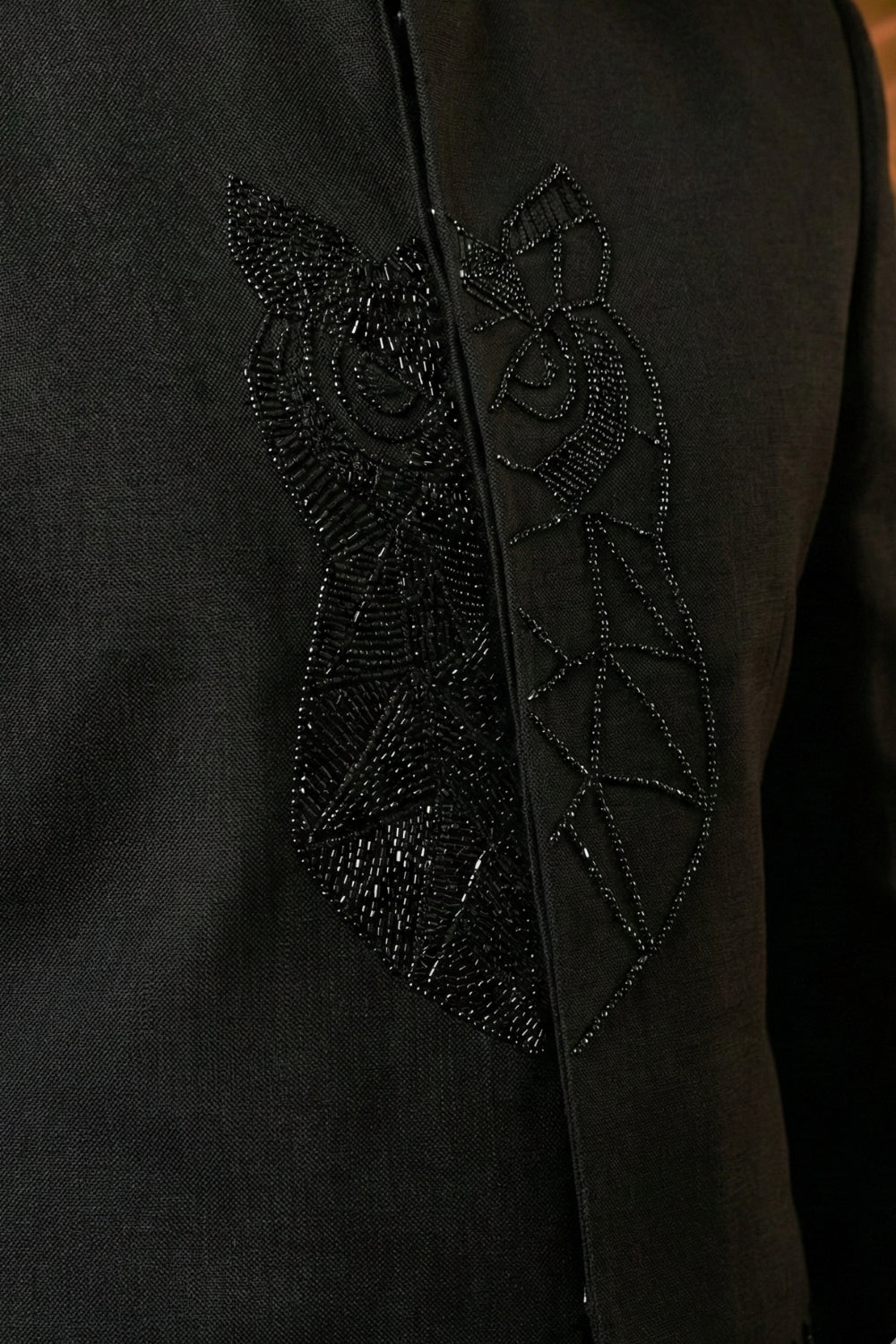 Black Imported Jodhpuri Set with Moti Work