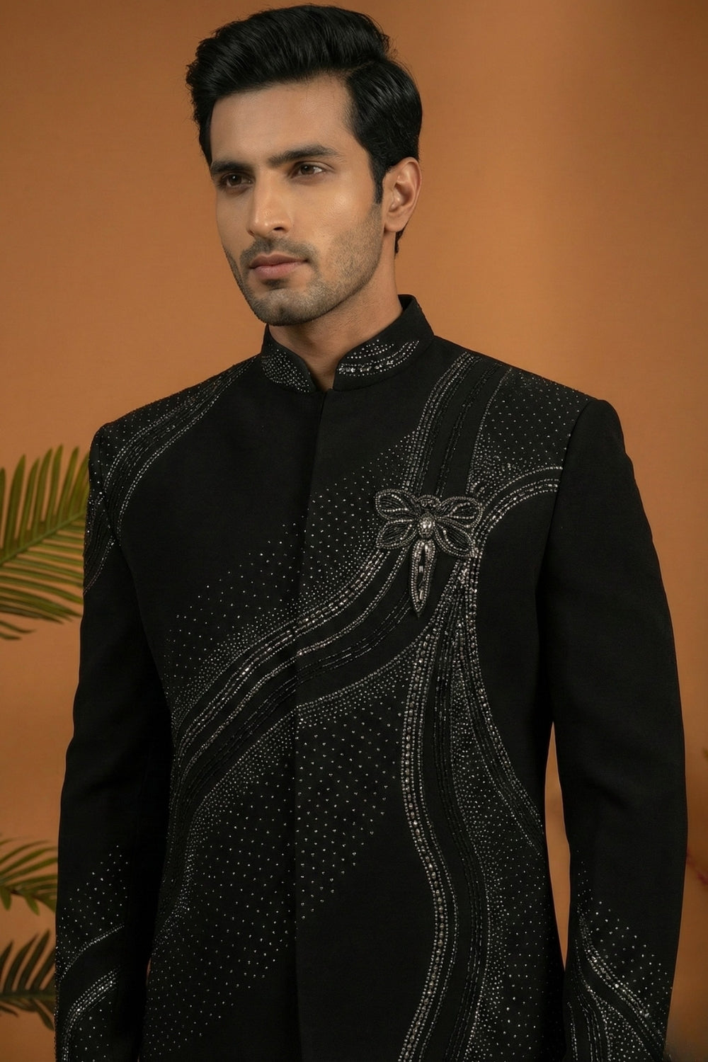 Black Imported Jodhpuri with Cutdana and Moti Work