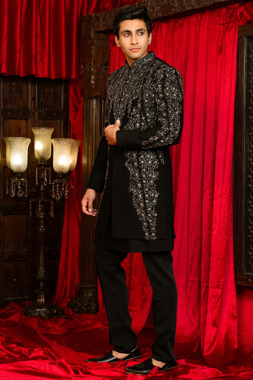 Black Imported Indo Western with Cutdana and Embroidery Work