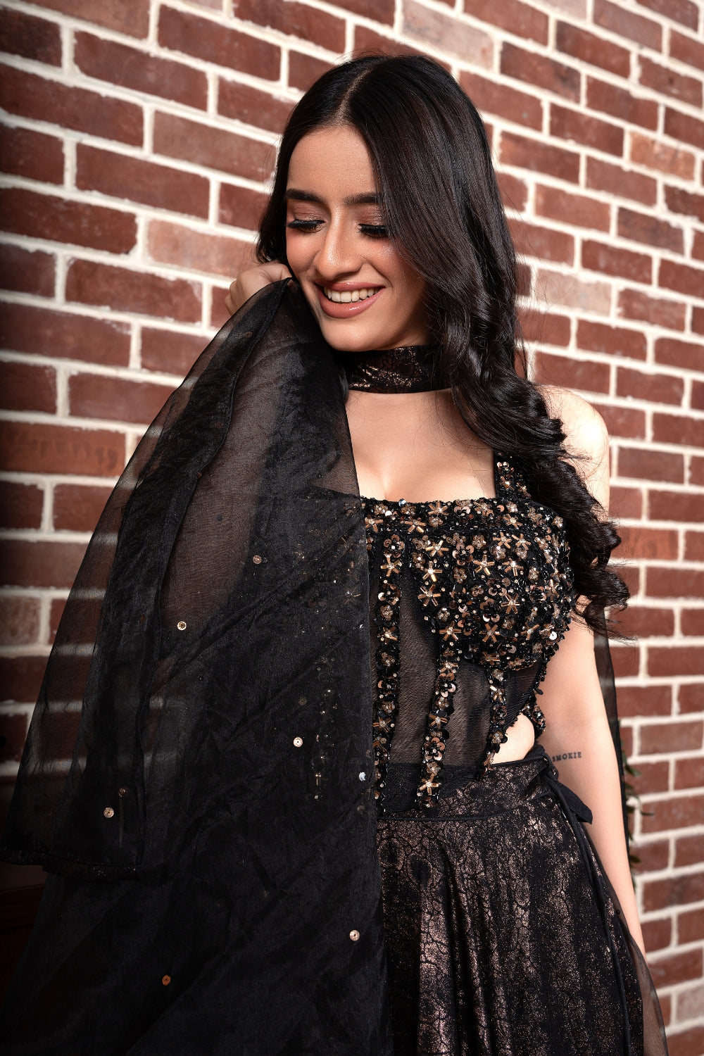 Black Lehenga Choli with Cutdana and Stone Work