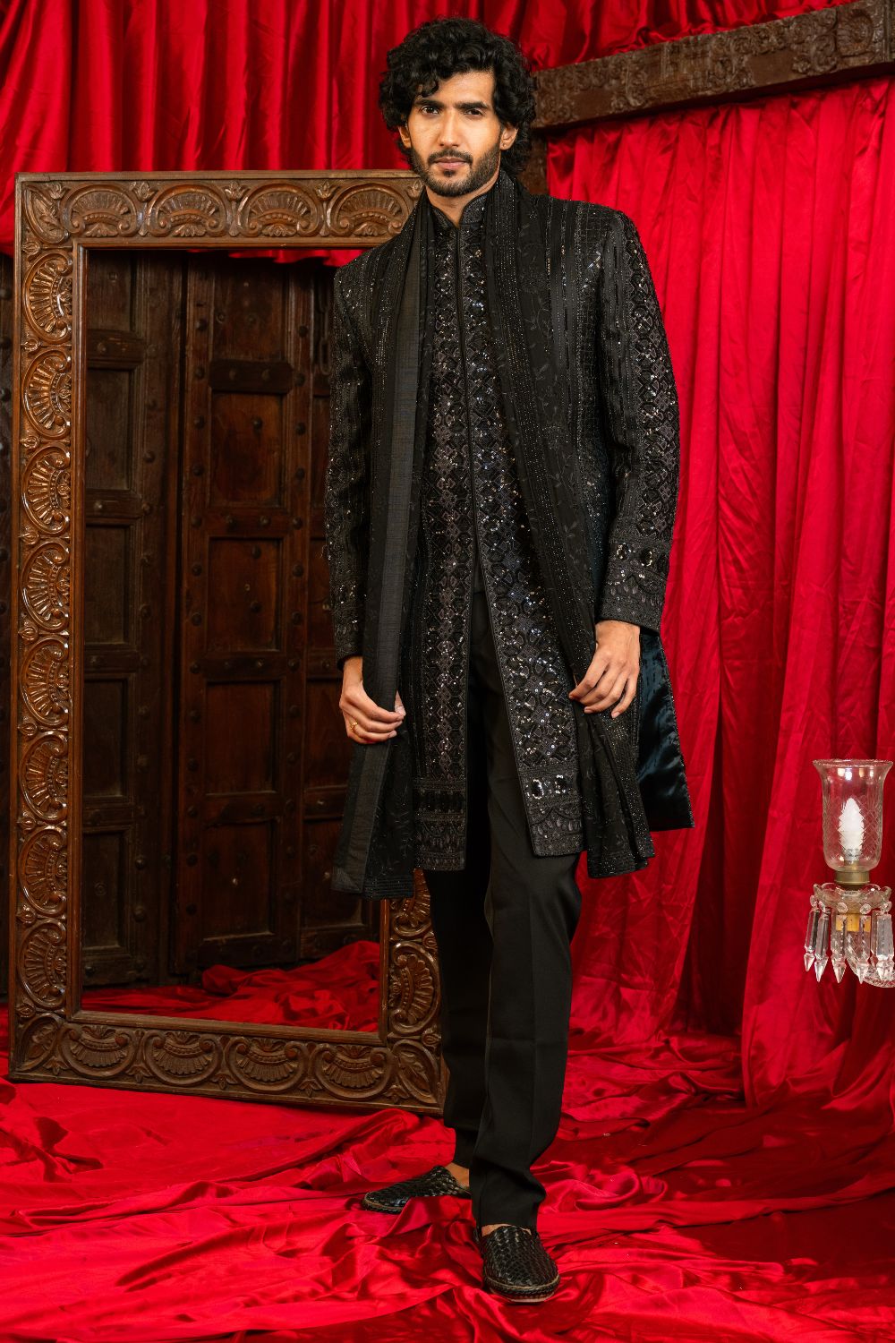 Black Net  Indo Western with Sequins and Embroidery Work
