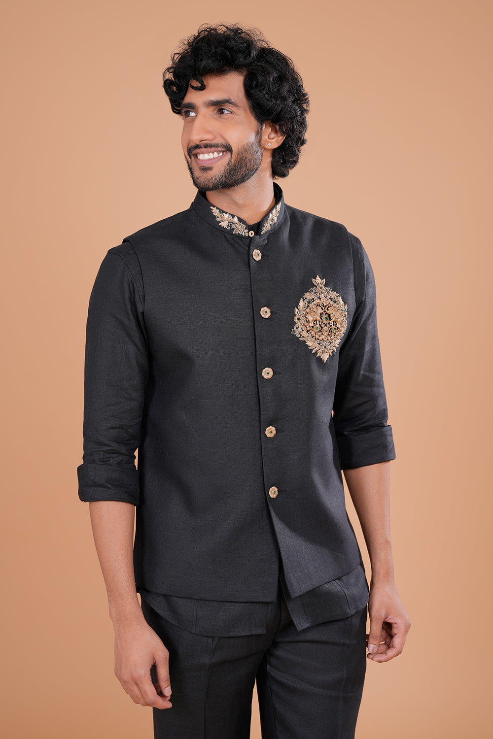 Black Regal Embroidered Bundi Set