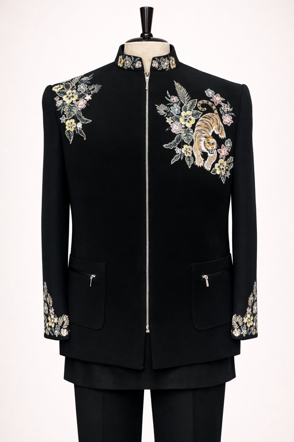 Black Silk Indo Western with Moti and Cutdana Work