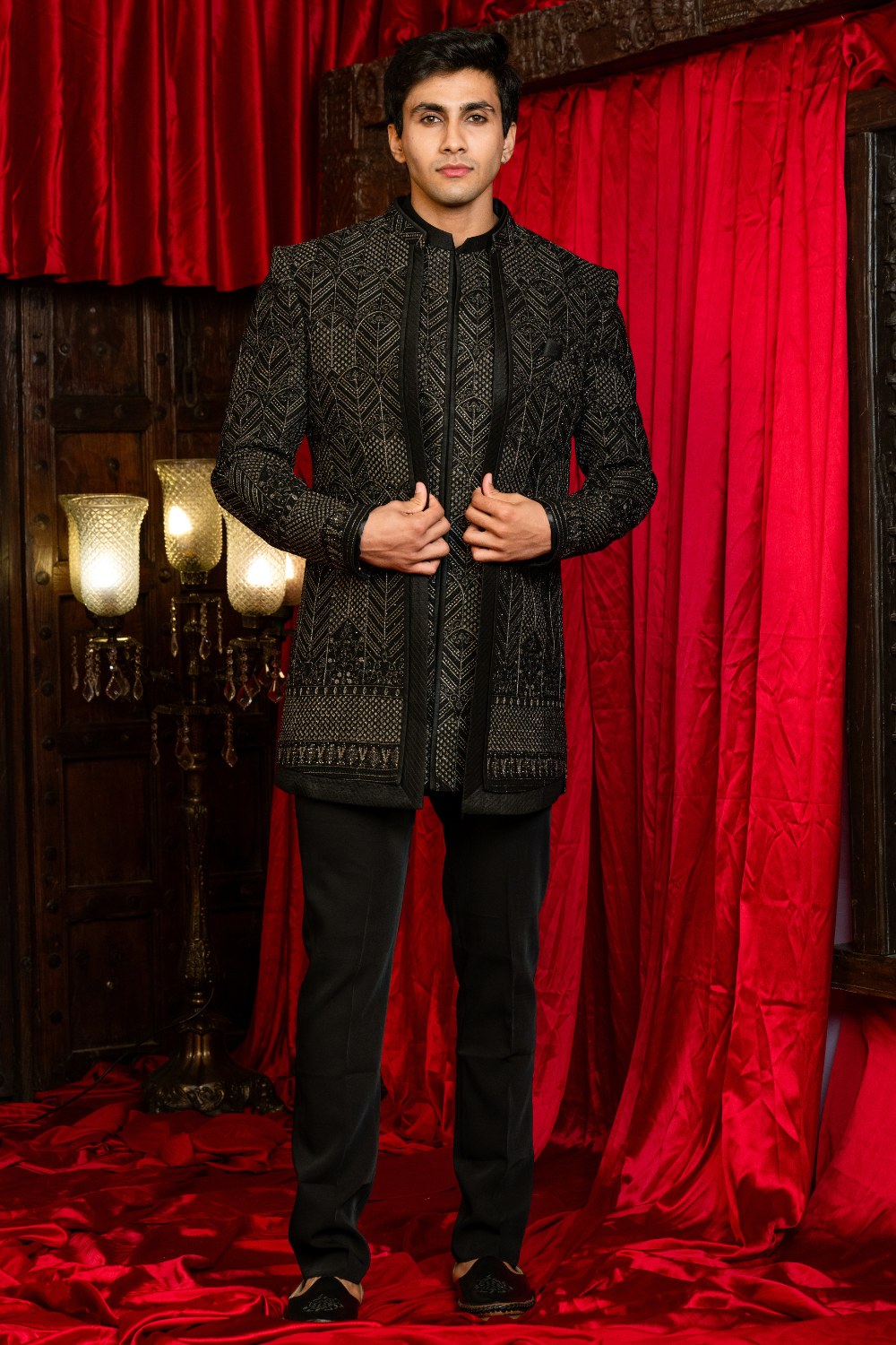 Black Silk Indo Western with Sequins and Embroidery Work