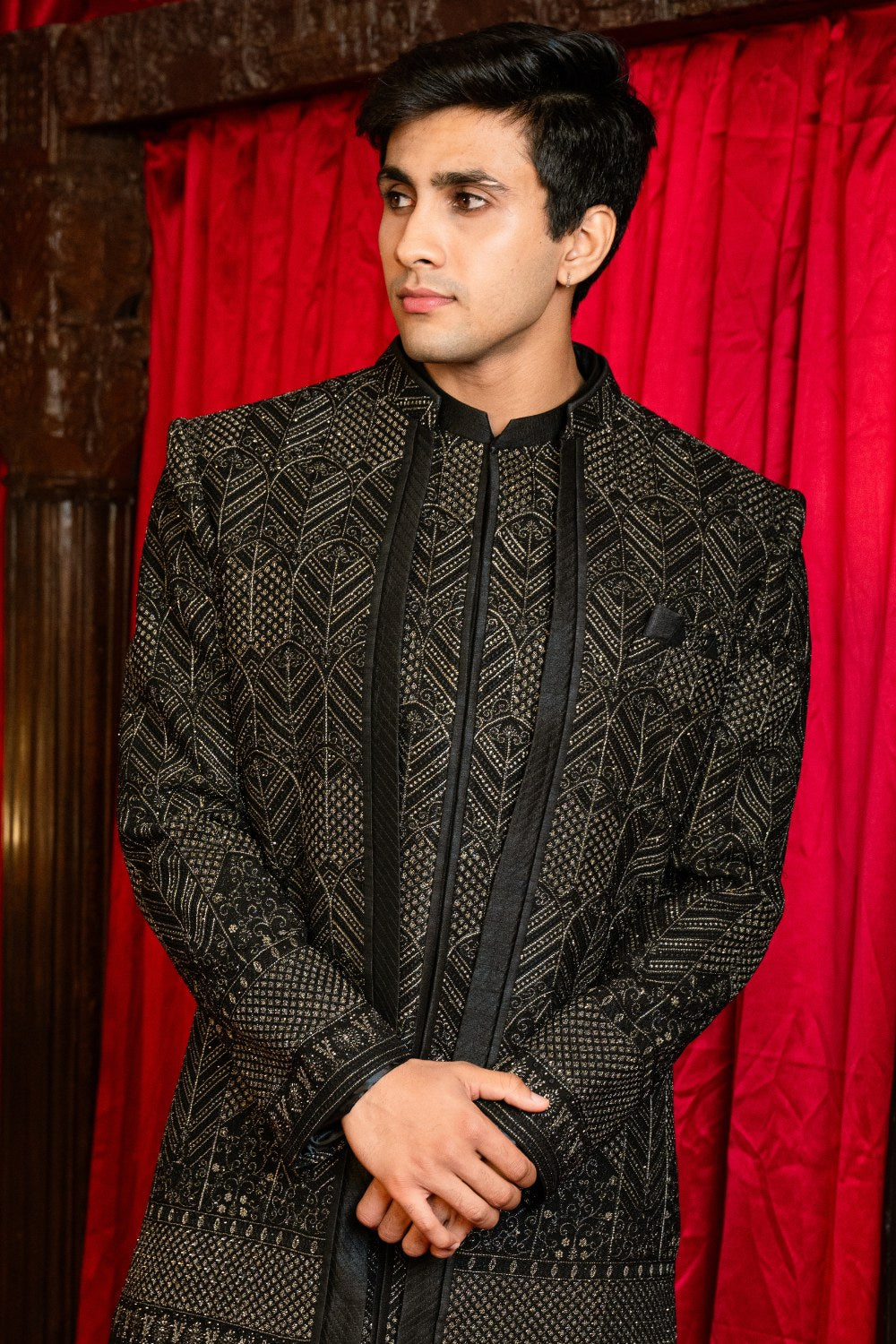 Black Silk Indo Western with Sequins and Embroidery Work
