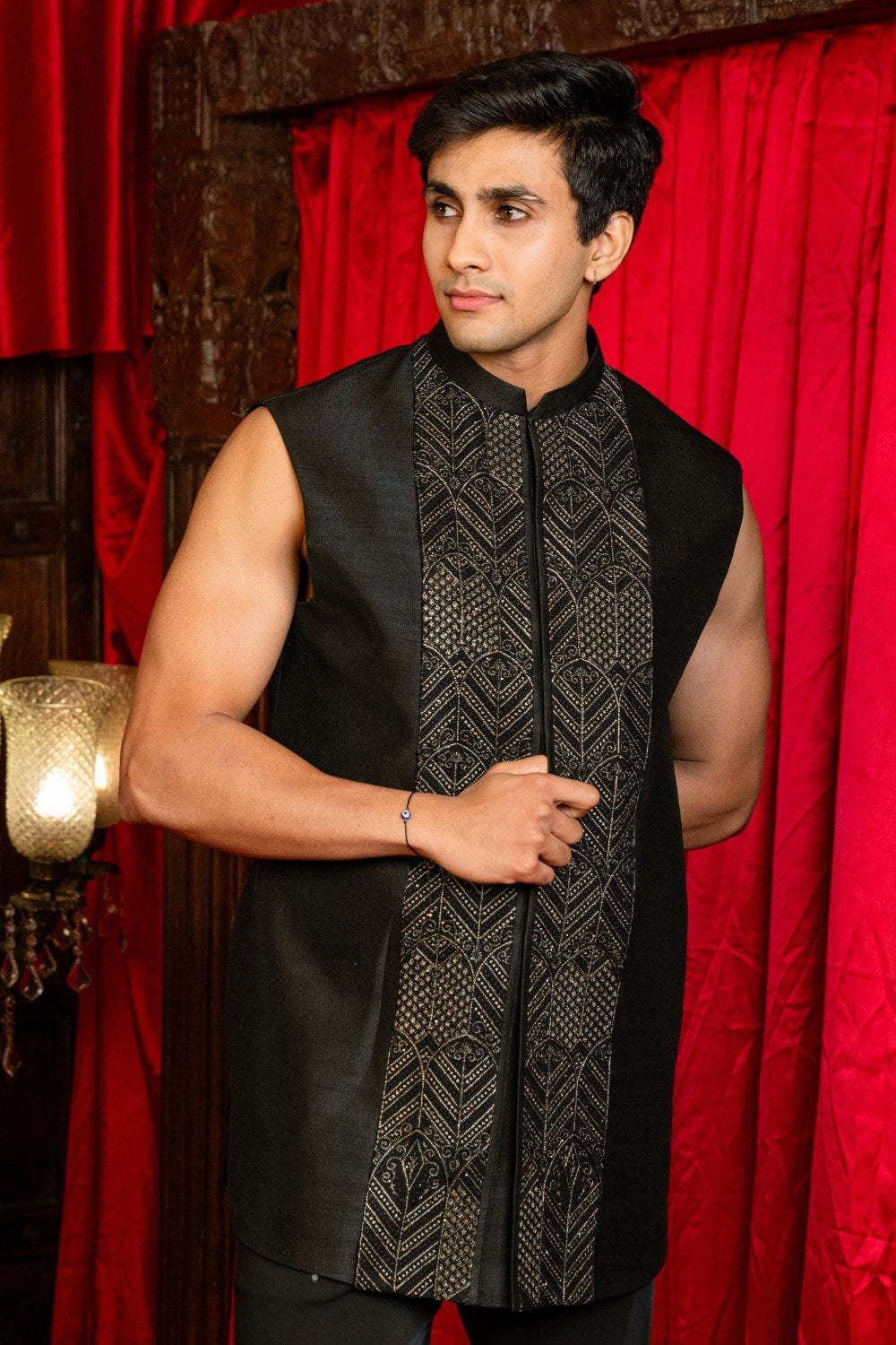 Black Silk Indo Western with Sequins and Embroidery Work