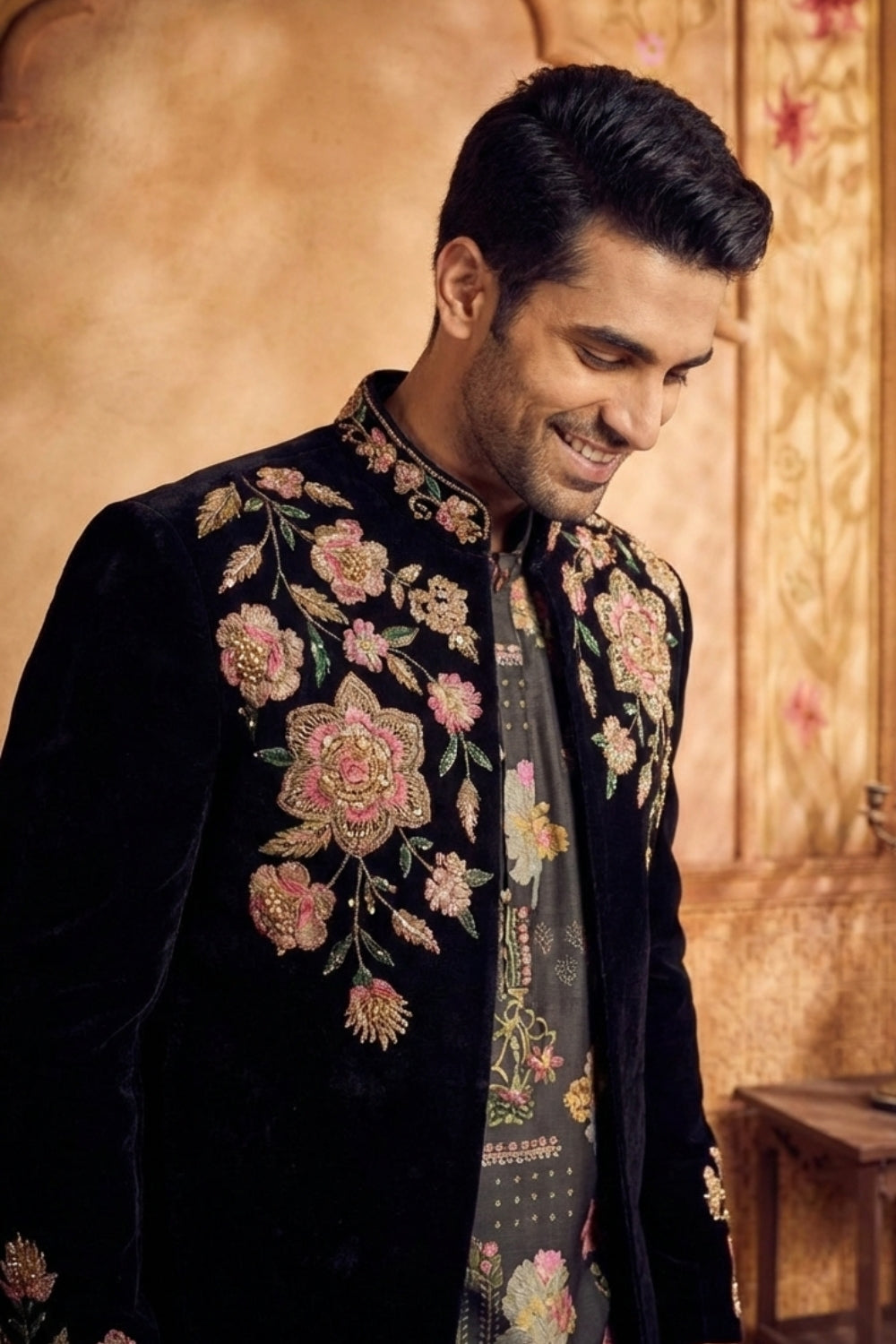 Black Silk Indo Westren with Moti and Resham Embroidery Work