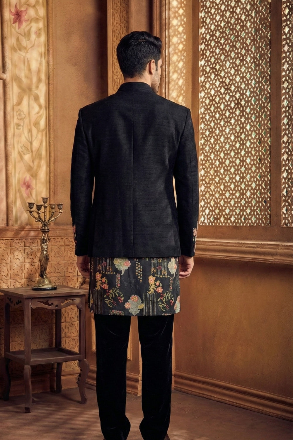 Black Silk Indo Westren with Moti and Resham Embroidery Work