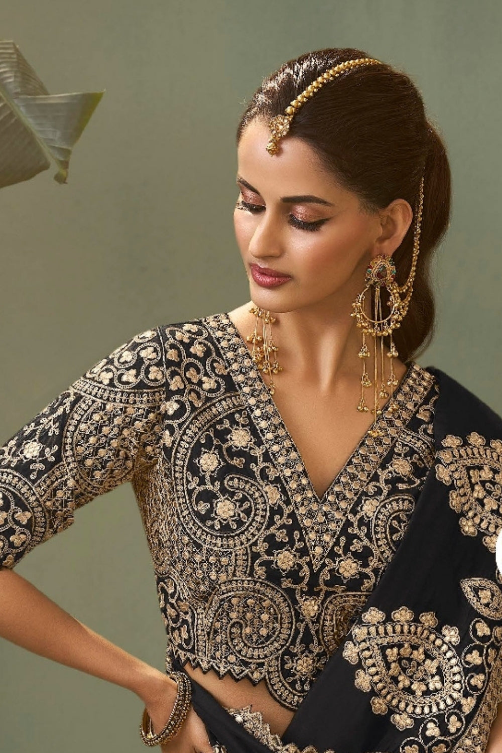 Black Silk Saree with Embroidery and Sequins Work