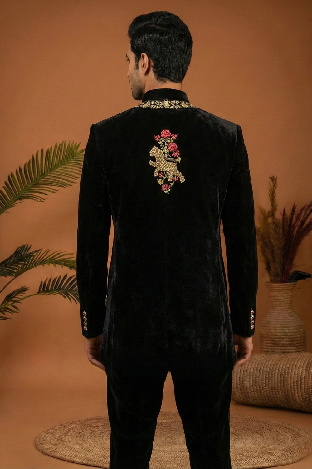 Black Velvet Jodhpuri Set with Embroidery and Zardosi