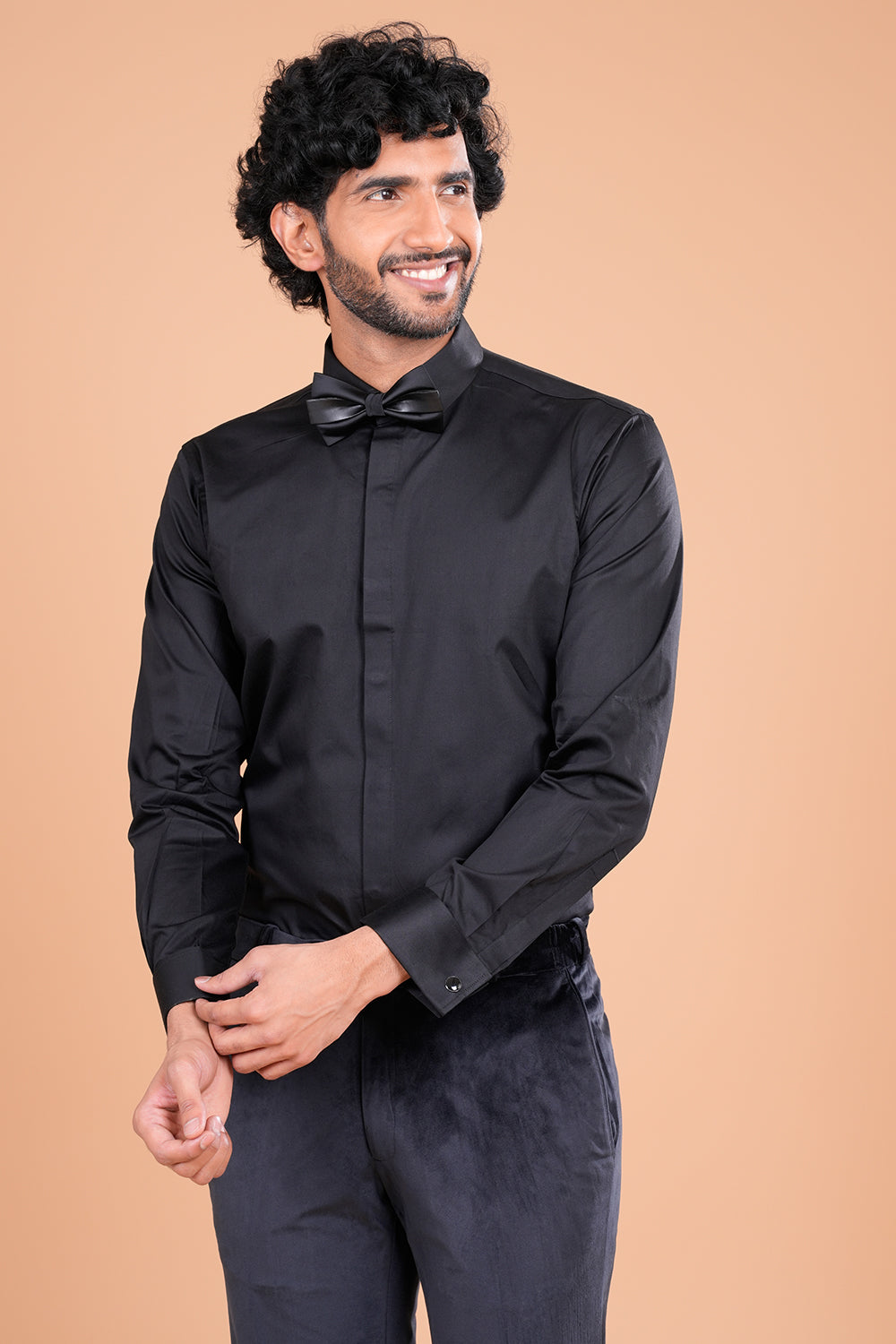 Black Velvet Tuxedo Set with Cut Dana & Salli Hand Embroidery