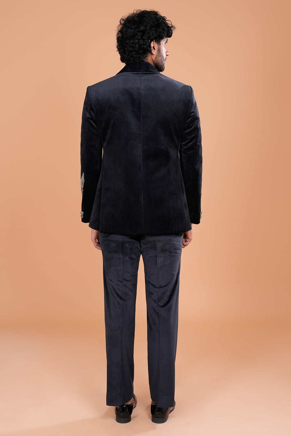 Black Velvet Tuxedo Set with Cut Dana & Salli Hand Embroidery