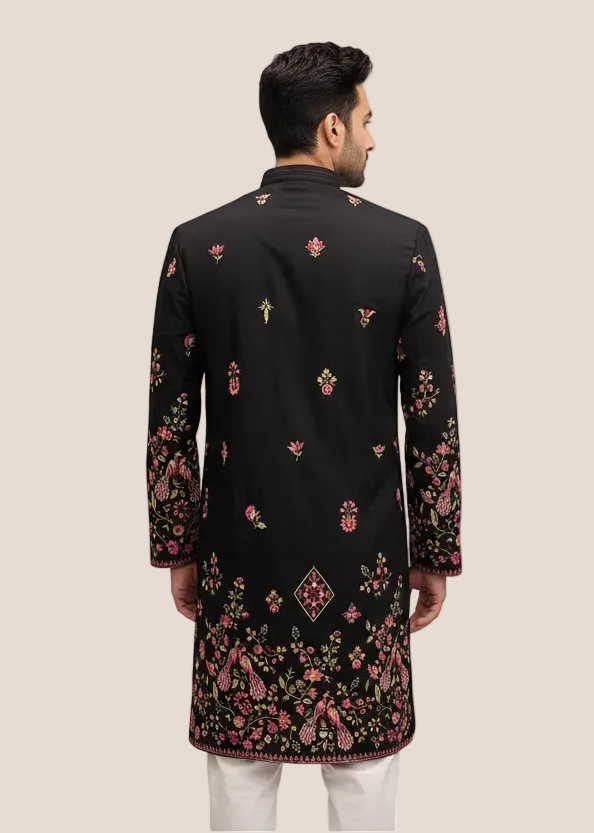 Silk Kurta Set with Resham Embroidery and Sequins Work