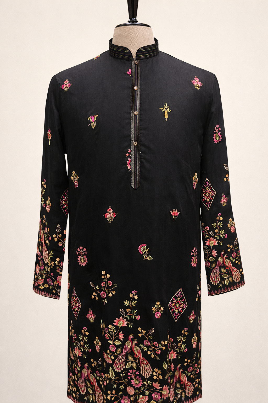 Silk Kurta Set with Resham Embroidery and Sequins Work