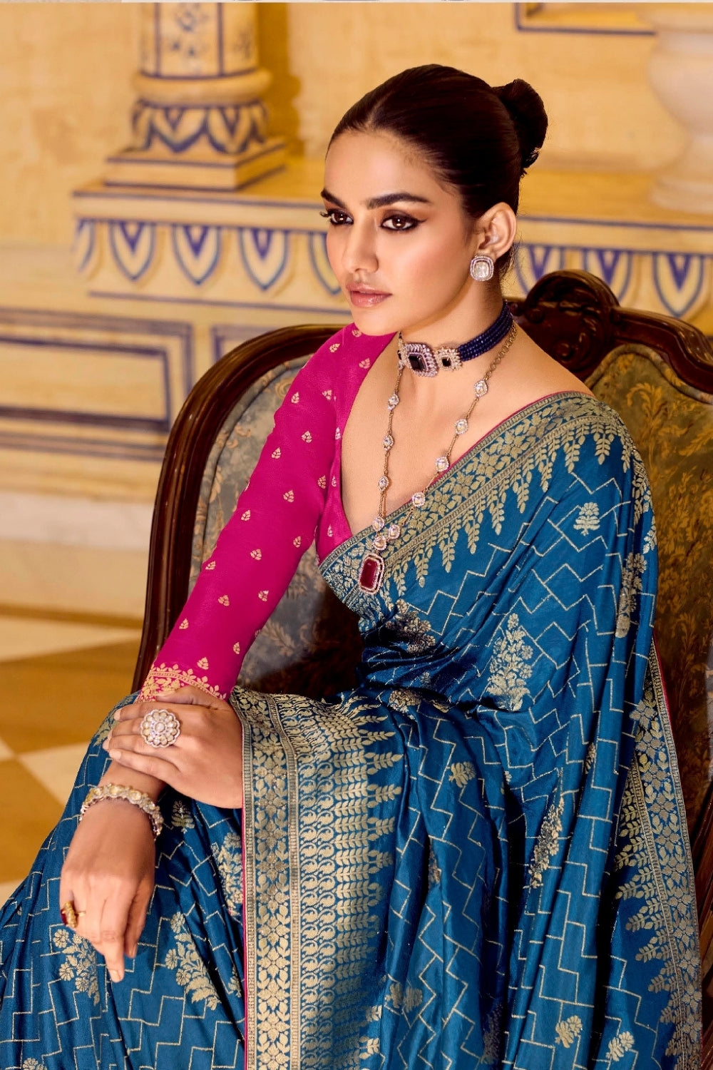 Blue Banarasi Weaving Silk Saree